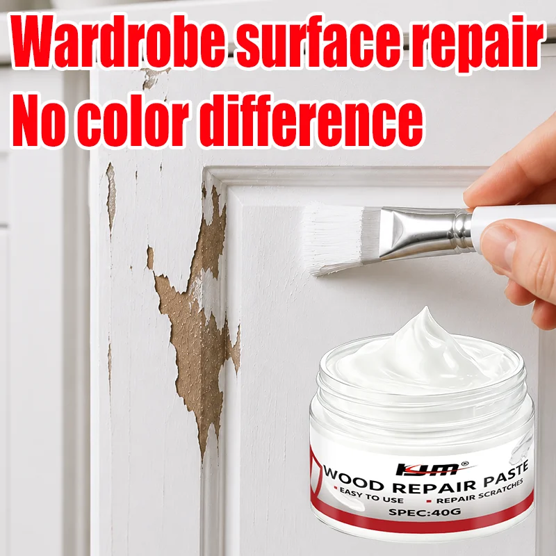 KJM White Wood Repair Paste For Furniture Door Frame Stair Railing Wardrobe Table Surface Scratch Filler Putty 40g Easy Use