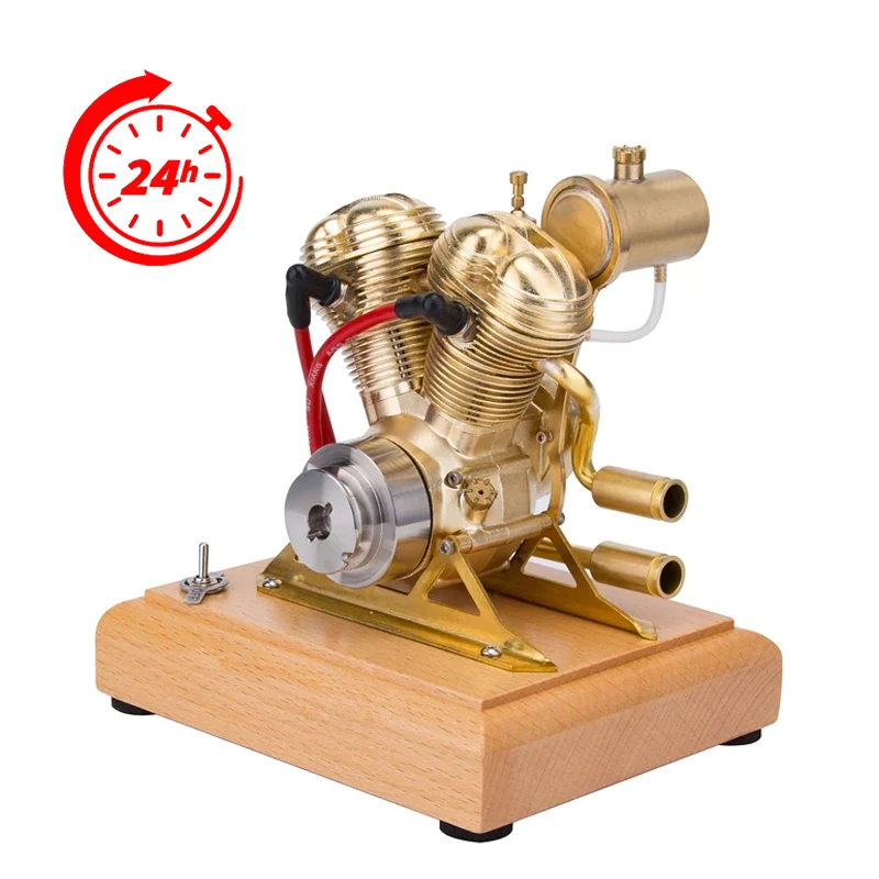 

Metal R28 Mini OHV V-Twin V2 Twin Cylinder Four-Stroke Engine High-Performance Motorcycle Gasoline IC Engine Premium Model Toy