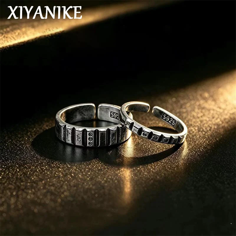 XIYANIKE Vintage Thai Silver Promise Couple Adjustable Finger Rings For Men Women Fashion New Jewelry Gift Party Anillos Mujer