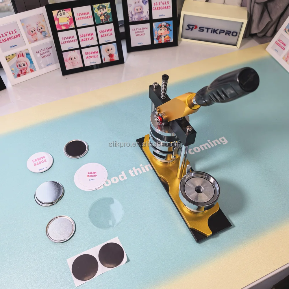 High Quality StikPro Button Making Machine Rotating Badge Maker Metal Button Press Machine Free Cutter 100pcs Pin Restaurant