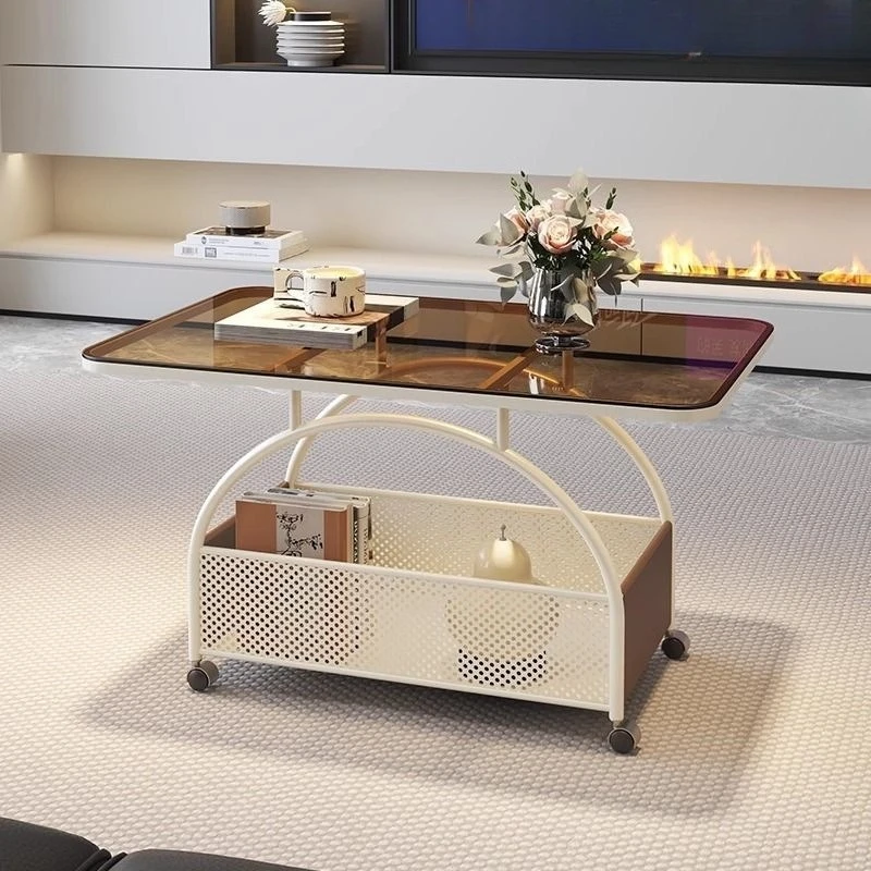 Light luxury movable coffee table small table living room sofa side trolley storage