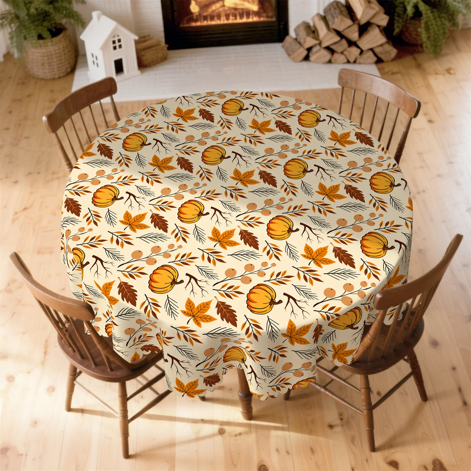 Pumpkin leaf autumn tablecloth, suitable for rectangular and round tables, washable Thanksgiving decorationzyc