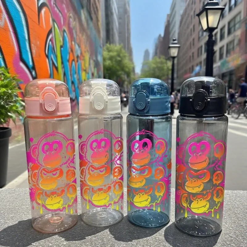 

780ML 3D Printed Cute Monkey Print Water Bottle Cup With Straw Portable Plastic Cup For Kids Outdoor Activities,and Everyday Use