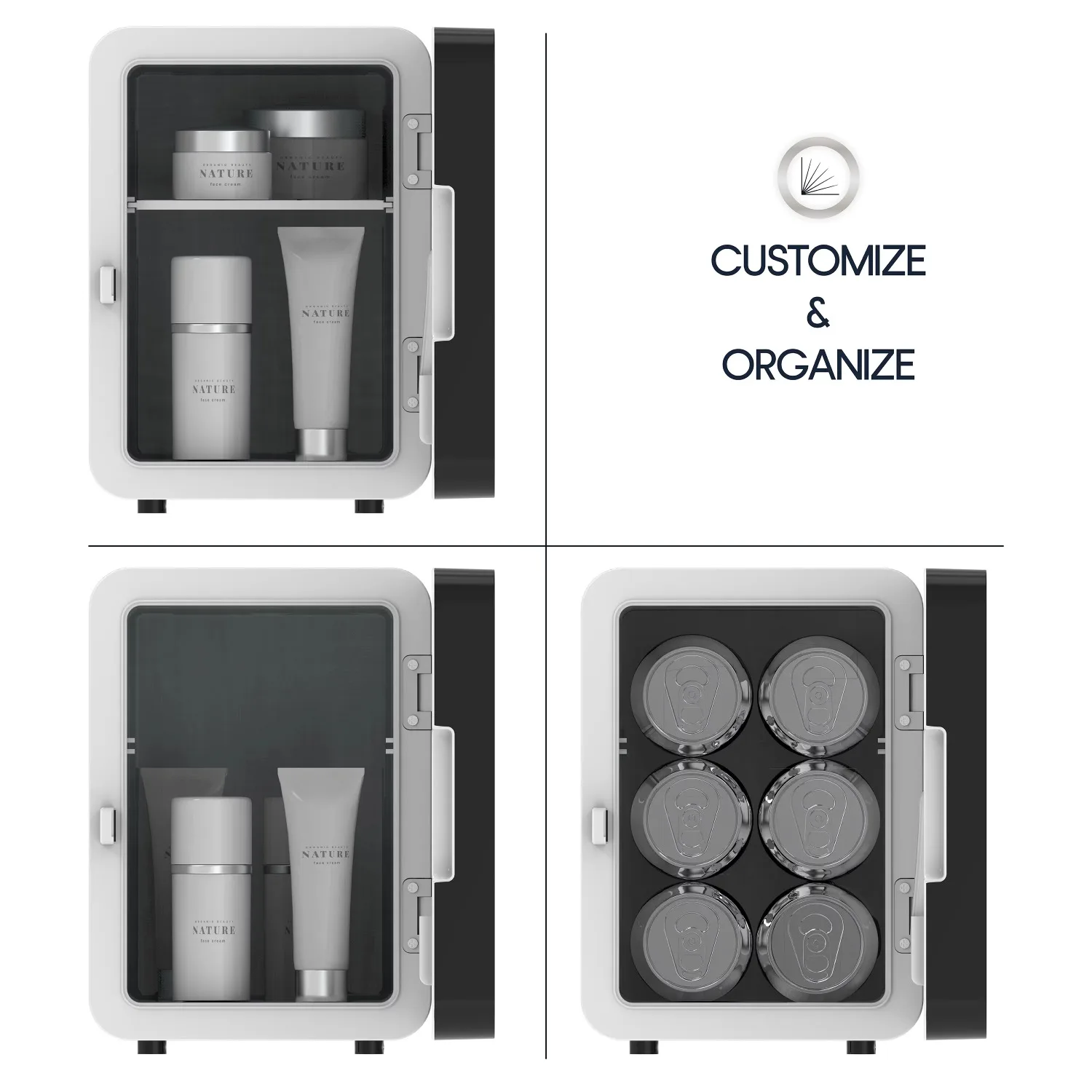 Compact mini fridge with touch control LED lights and standard door