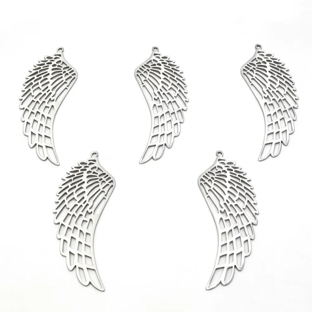 5pcs/pack Stainless Steel Wing Pendant Handmade Crafts Wing Charms for Necklaces and DIY Jewelry Making Supplies