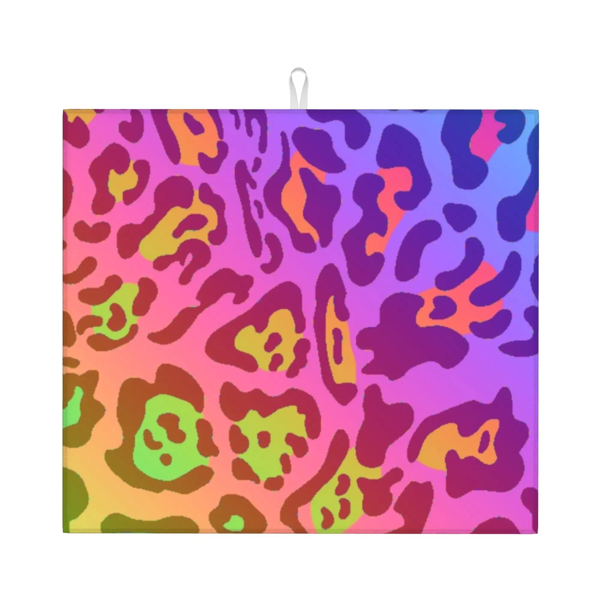 Drying Mat For Kitchen Rainbow Leopard Animal Print Barware Tableware Oil Proof Reusable  Washable Kitchen Sink Drying Pad