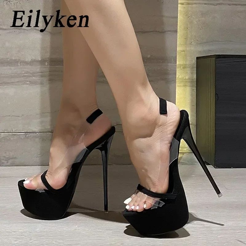 Eilyken Summer Design PVC Transparent Platform High Heels Women Sandals Sexy Peep Toe Stripper Party Pumps Shoes