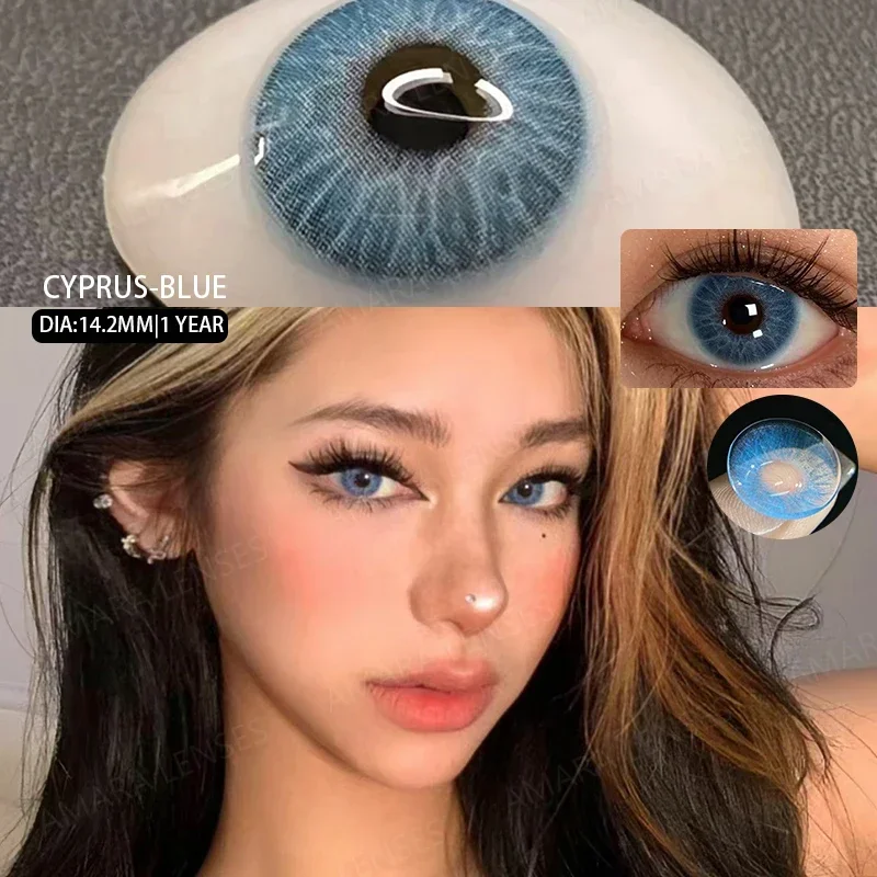 AMARA 1pair Blue Colored Lenses for Fashionable Eyes Green Color Contact Lenses for Eyes Lenses Annual Lens Brown Eyes