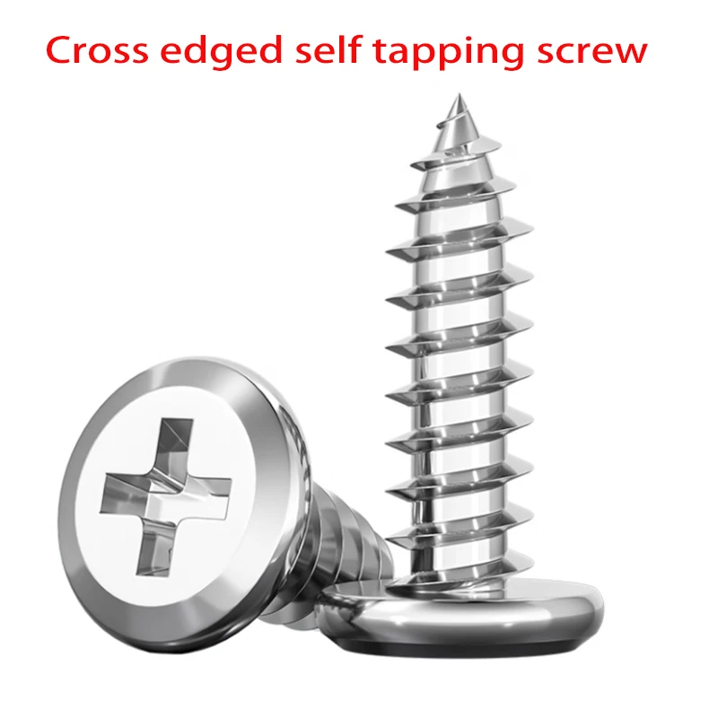 M3M4M5M6 M8 304 stainless steel cross flat head self tapping screw with inverted edge round head furniture beveled wood screw