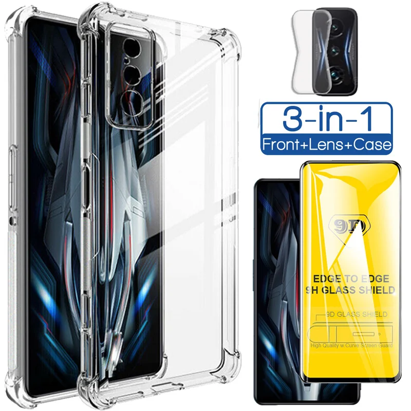 Poco F5 Pro Funda/Coque/Capa Poco F4 gt F3 X4 X3 Pro Case,Transparent Phone Case + Glass For Poco M5 M5S M3 M4 Pro C40 Anti-Shock Protective Cover On Poco X3 Pro NFC Bumper Back Cover Poco X4 Pro 5G Cases pocco f5