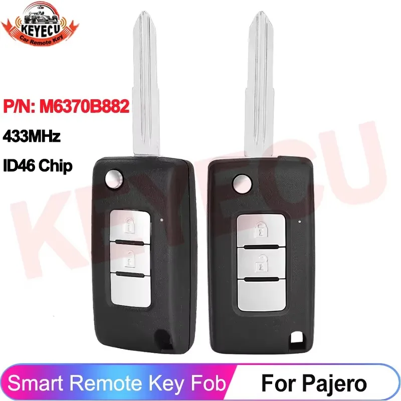 KEYECU M6370B882 For Mitsubishi Pajero 2015 2016 2017 2018 2019 2020 2021 2 Buttons Flip PCF7941 ID46 Chip 433MHz Car Remote Key