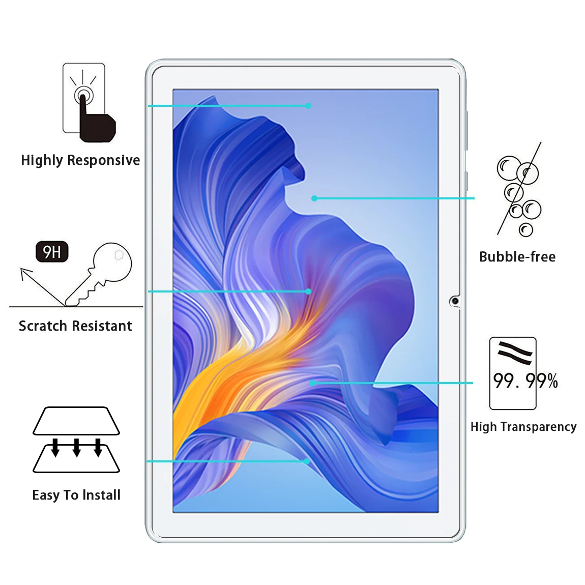 For Honor X8 lite Screen Protector, Tablet Protective Film Anti-Scratch Tempered Glass for For Honor X8 Light Cover