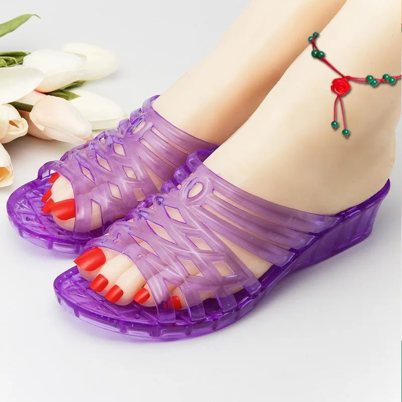 2024 Summer Women Sandals Jelly Shoes Ladies Plastic Transparent Outdoor Slippers Women Non-slip Beach Shoes Wedges Slippers