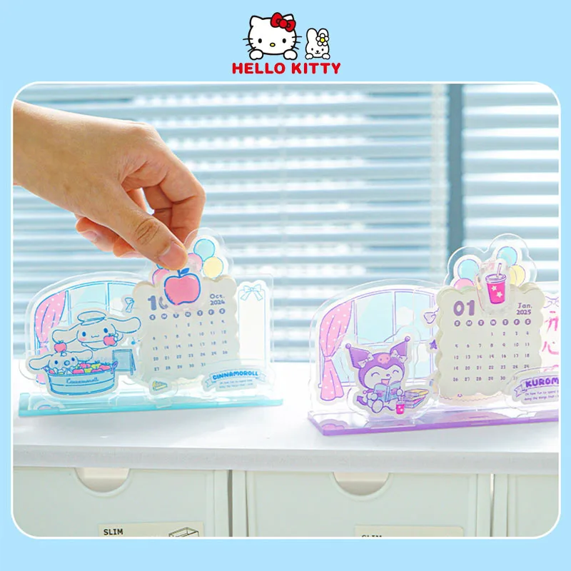 Sanrio Hello Kitty Acrylic 2025 Calendar Mini Desk Calendar Cute Cartoon Office Decoration Daily Memo Calendar Learning Planner