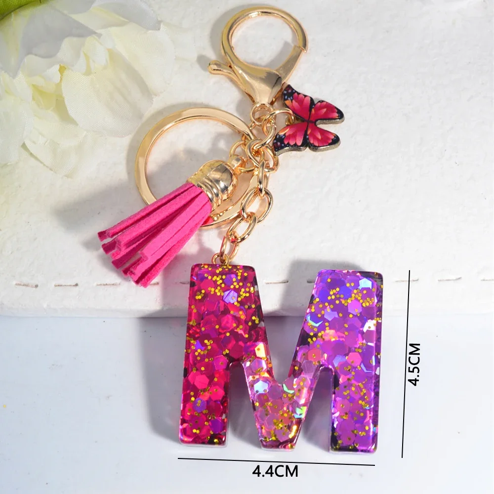 Glitter Purple Sequin 26 Letter Keychain Exquisite A-Z Initials Keyring for Women Purse Bag Ornaments Car Key Holder Accessories view 5