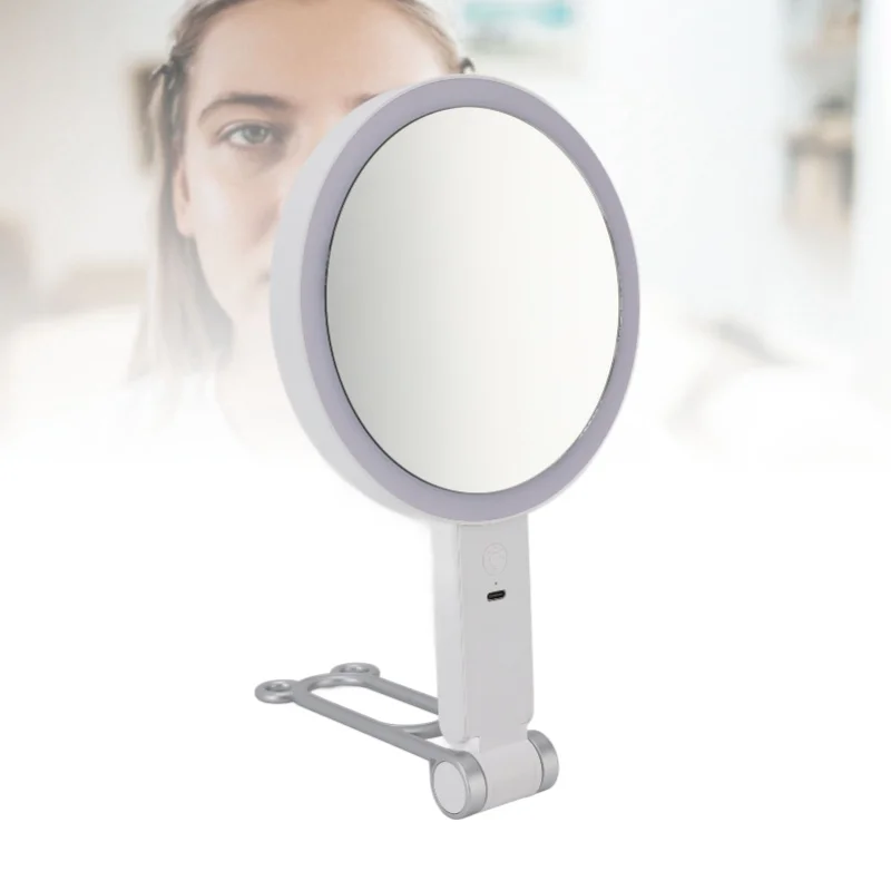 Travel Makeup Mirror With Light Double Sided 1X/5X Magnification Mirror Desktop Wall Mounted Handheld Makeup Mirror For Bedroom