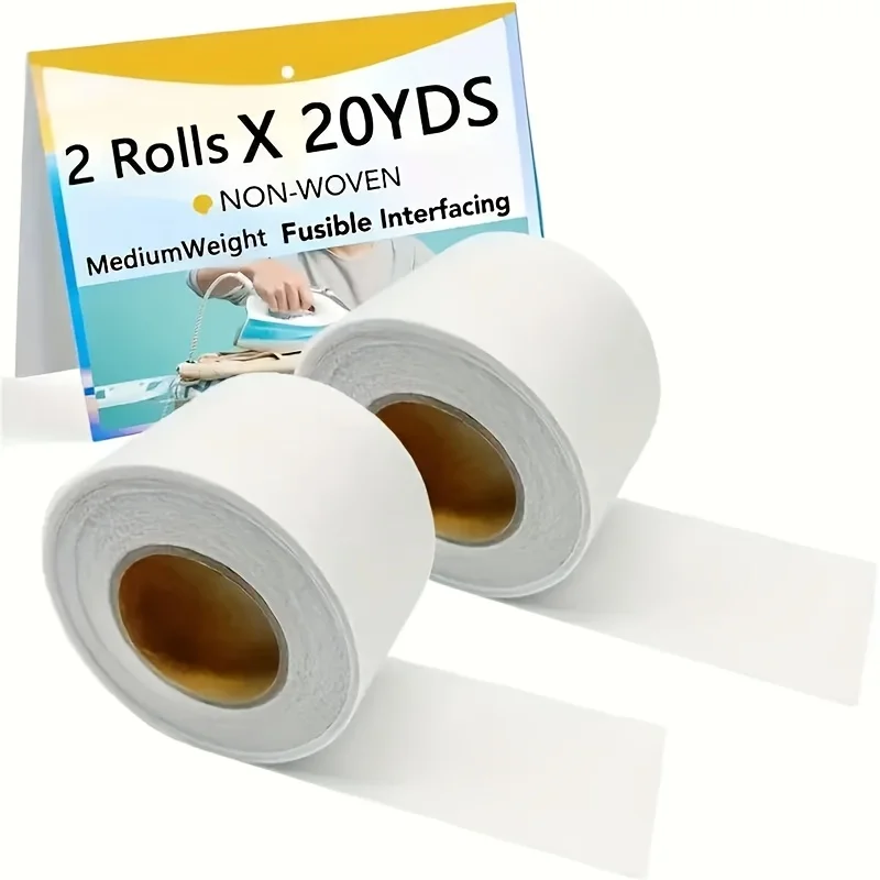 2 Rolls 40 Yards Medium Weight Interfacing Fusible Non-Woven Fabric Single Sided Iron On Adhesive For Sewing Crafts