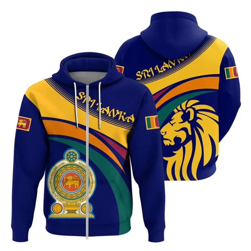 The Democratic Socialist Republic-Of Sri Lanka Map Flag 3D Print Zip Up Hoodies Sri Lanka Emblem Graphic  Zipper Sweatshirts Top