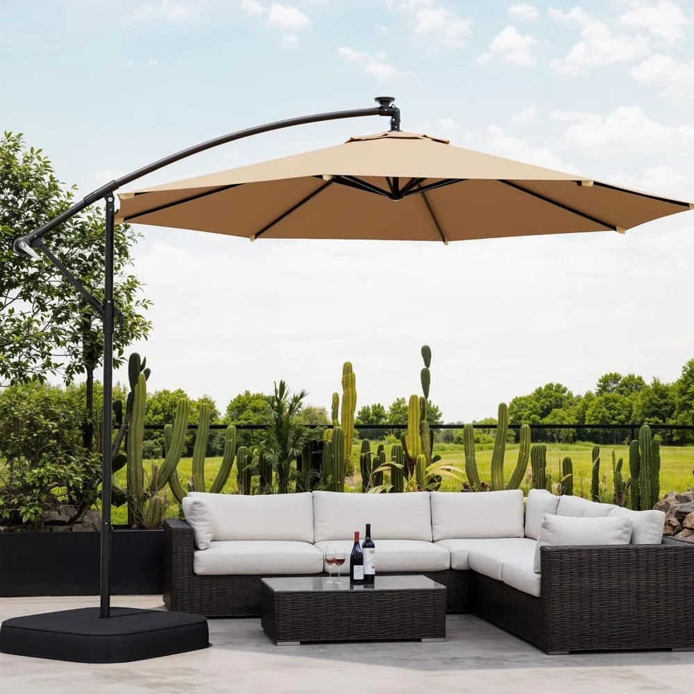 

10ft Patio Umbrella with Base Included, Outdoor Offset Cantilever Umbrella, Infinite Tilt, UV Protection for Backyard, Lawn。