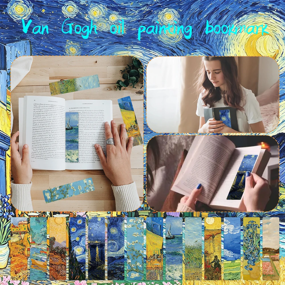 24 marque-pages en papier à l'huile Van Gogh pour la lecture de romans et de livres, pour l'enregistrement et l'archivage, pour l'apprentissage des connaissances des enfants, carte cadeau