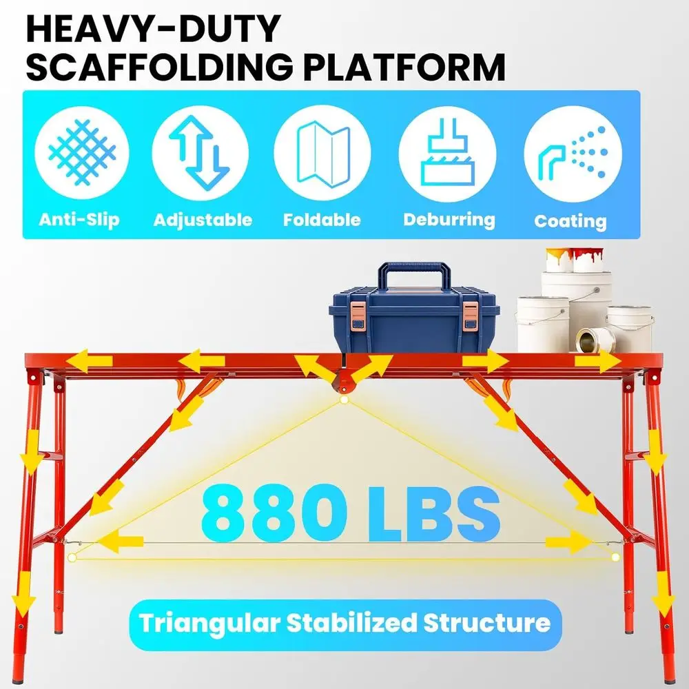 Foldable Scaffolding Platform, Multi-Purpose Work Platform Ladder, 5-Level Height Adjustable Scaffold, 72x17x34-56 Inch Scaffold