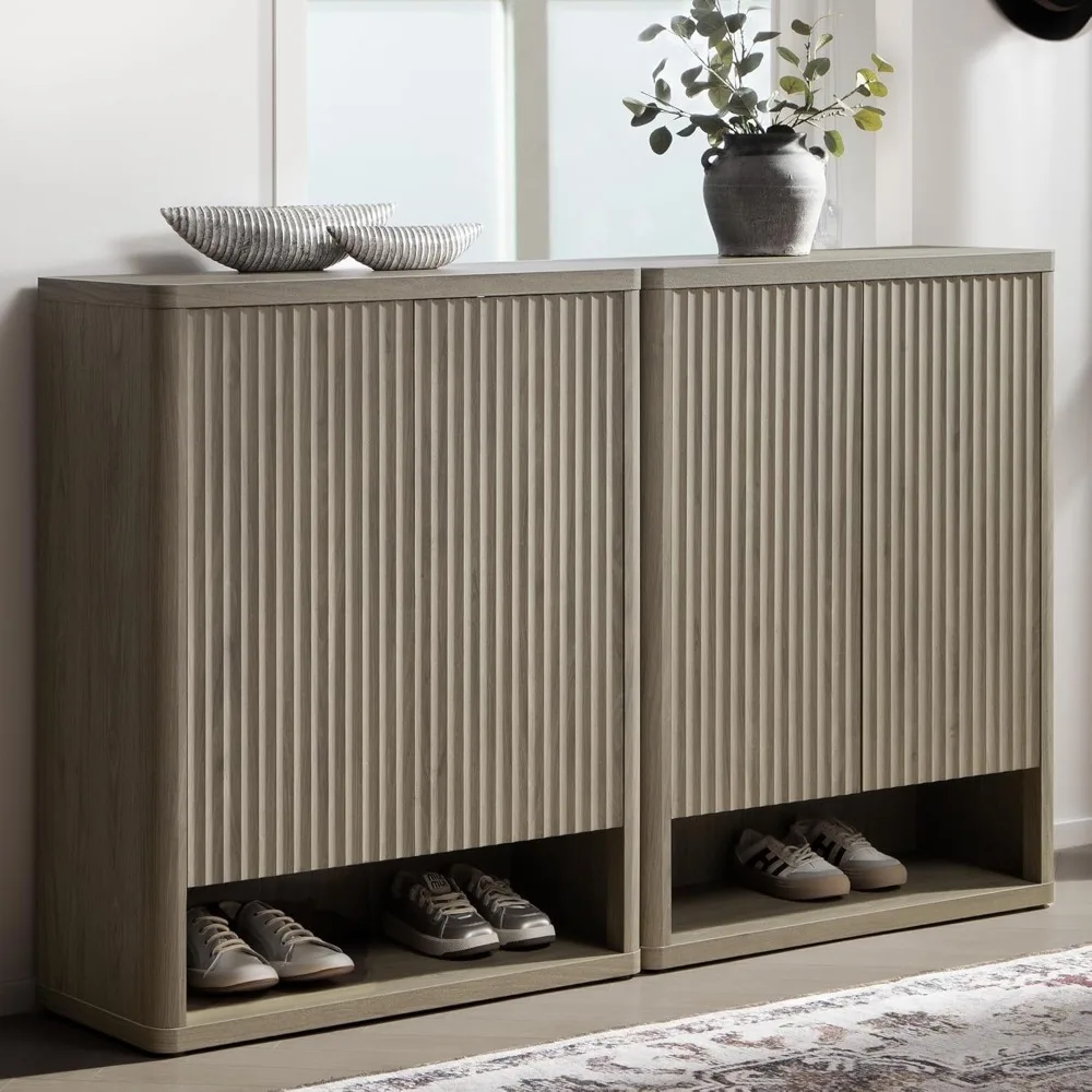 

Shoe Cabinet 44 Tall Large Storage Organizer Modern Shoe Rack with Doors & 4 Shelves Mid Century Free Standing 6-Tier Cabinet