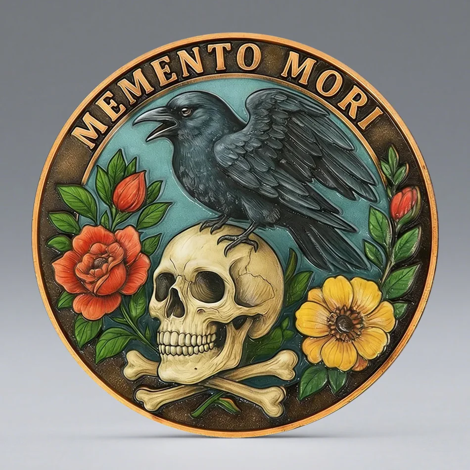 2D UV Skull and Life Tree Souvenir Coin Memento Mori Metal Artwork Collection Coin Home Decoration
