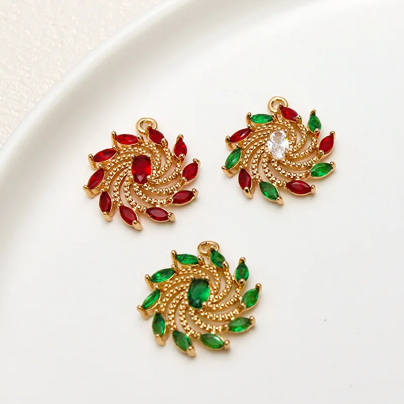 10pcs/ Bag Fashionable copper plated micro inlaid zircon flower pendant DIY necklace earrings accessories