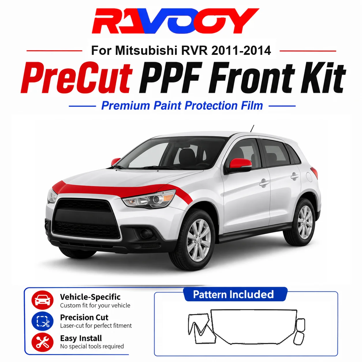 

8.5mil TPU Precut PPF Kit For Mitsubishi RVR 2011-2014 - Hood, Fenders & Mirror Set - Self-Healing Clear Bra Film