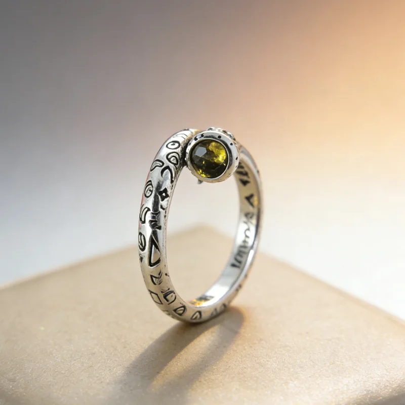 ENSHIR Crown Wand Green Purple Stone Open Ring For Women Men Niche Design Personality Fashion Jewelry Gifts Wholesale