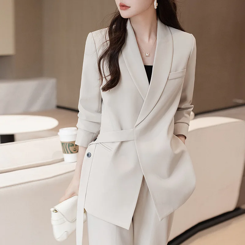 

Autumn Pants Suits Women Fashion Casual Temperament Office Lady Career Irregular Blazer Jacket Loose Pants 2pcs Matching Sets