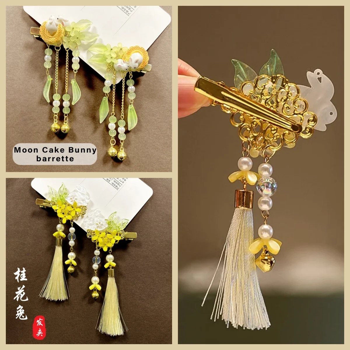 New children's hair clip cute antique jade rabbit tassel Hanfu girls to clip cute rabbit headwear baby hair clips  baby girl