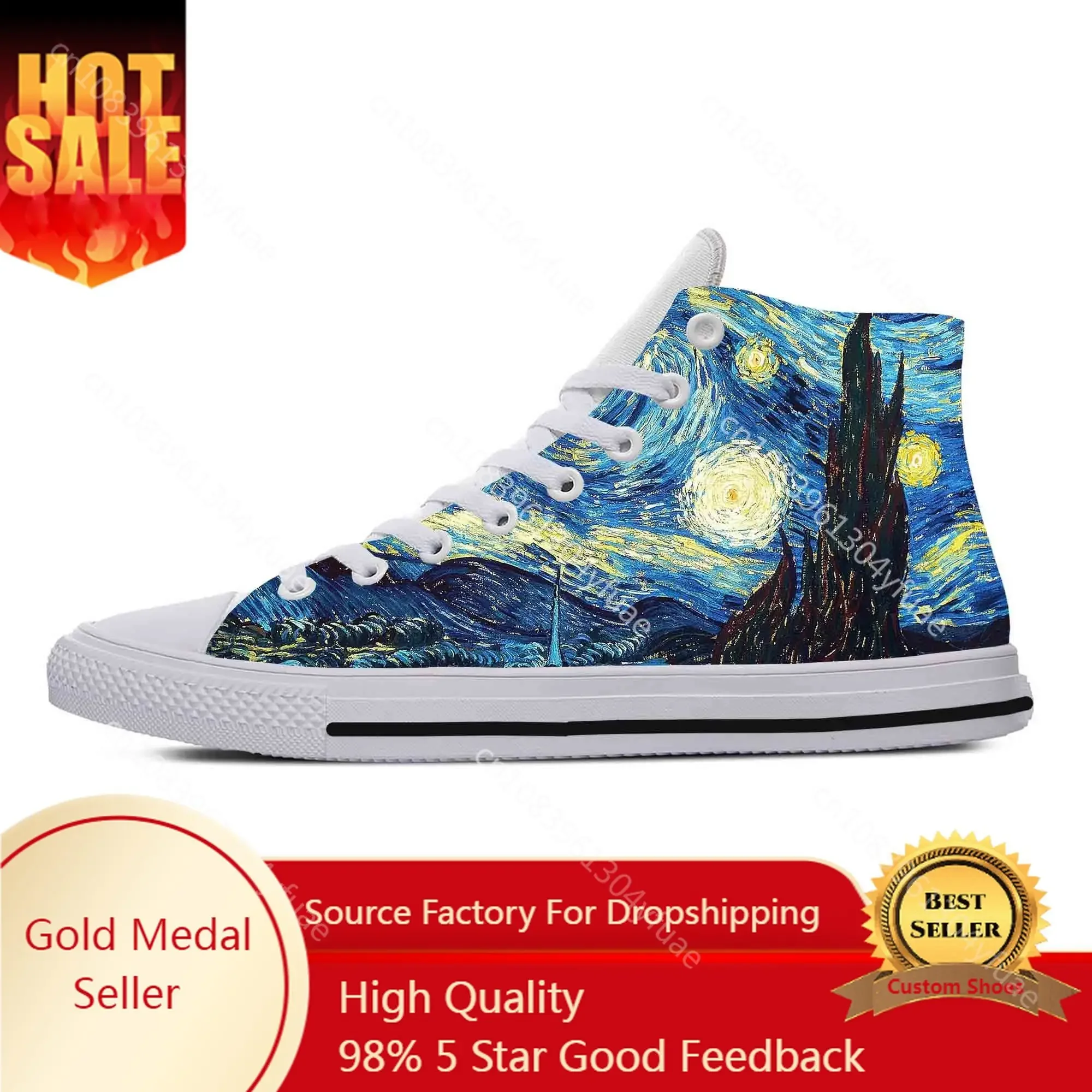 

Vincent Van Gogh Starry Night Oil Painting Funny Casual Cloth Shoes High Top Comfortable Breathable 3D Print Men Women Sneakers