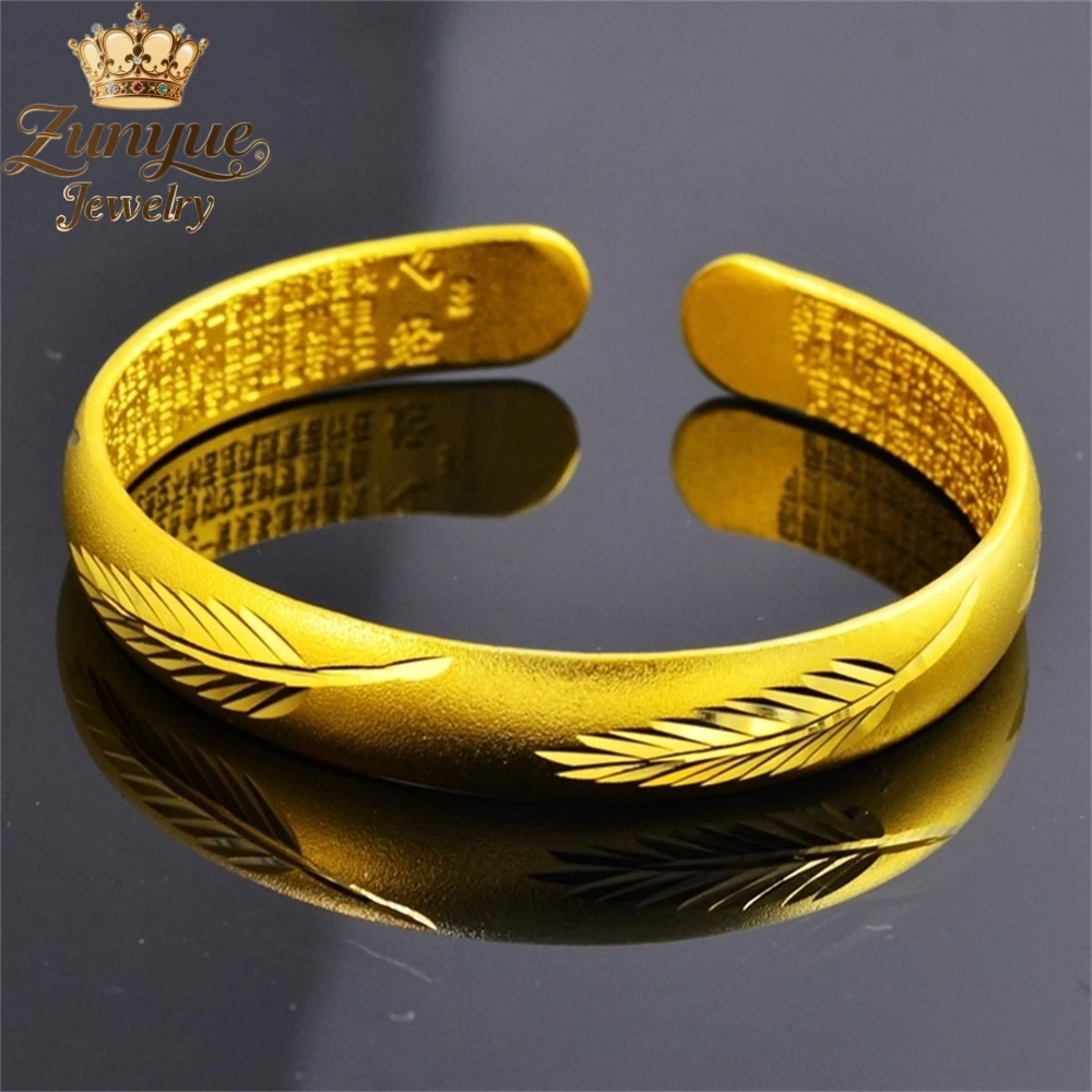 High-End Sand Gold Feather Heart Sutra Bracelet Luxury Quality Jewelry Best Selling Fashion Jewelry Exquisite Elegant Charms