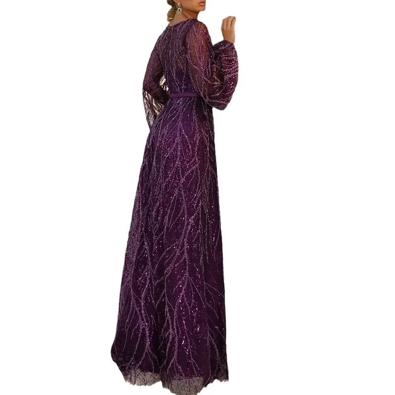 ชุดราตรีผ้าโพลีเอสเตอร์ทรงยาวประดับเลื่อมแบบแยกส่วน รุ่น Dr Long Lantern Sve Faion Prom Dr Ladies Par Gown