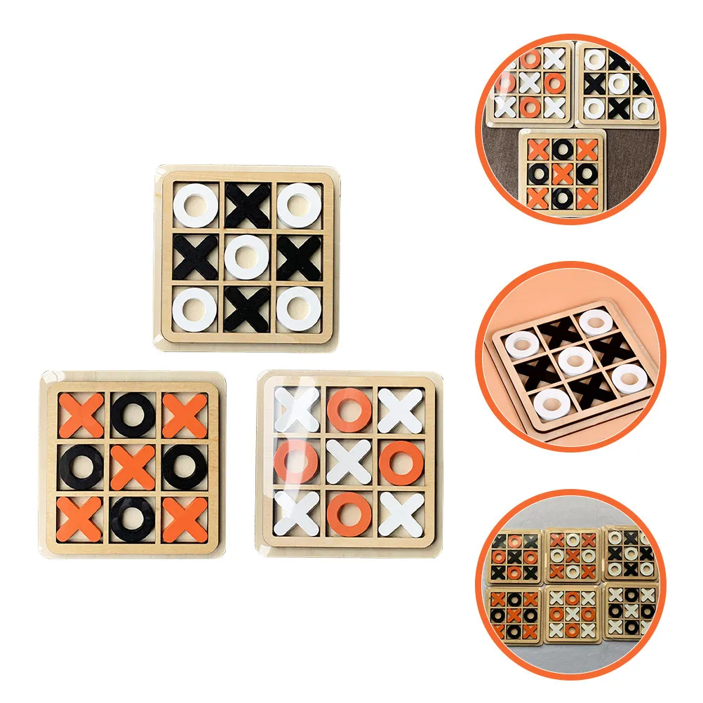 

3Sets Game Family Board for Living Room Coffee Table Decor Wooden Strategy Game Set Chess Board