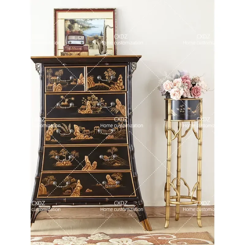 Medieval Retro Flower Stand Bamboo Frame Solid Wood Plant Display Rack Floor Type Pot Holder for Home Garden Decoration