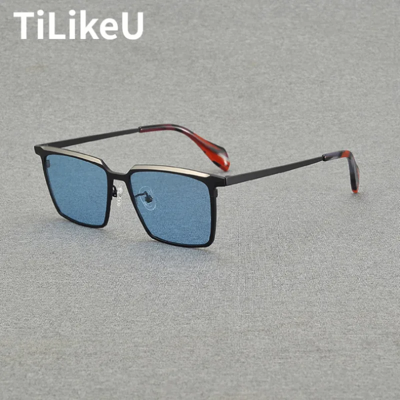 Trendy Personality Pure Titanium Polarized Sunglasses Designer Men and Women Fashion Square UV400 Driving Fishing Travel Goggles