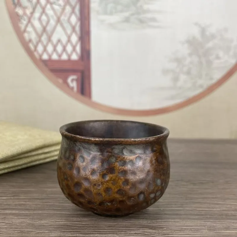 Antique Style Copper Hammered Surface Mini Tea Bowl Hand Forged Metal Drinking Cup Oriental Zen Desktop Decor Ornament