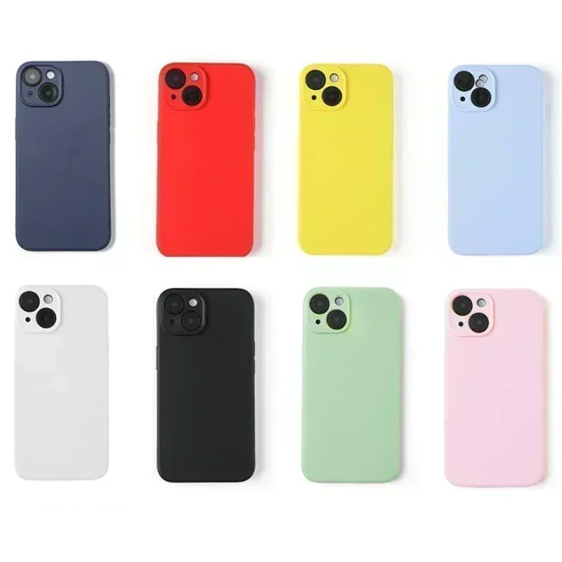 Casing ponsel silikon cair, pelindung belakang HP lembut warna permen untuk iphone 13 mini 14 15 Pro Max 15 Plus