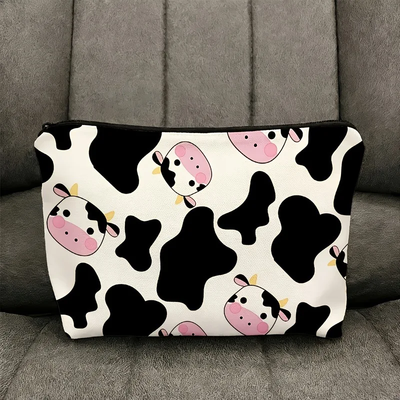 Double-sided Linen Black and White Milk Stripe Printing Cosmetic Bags Portable Waterproof Toiletries Storage Travel Organizer