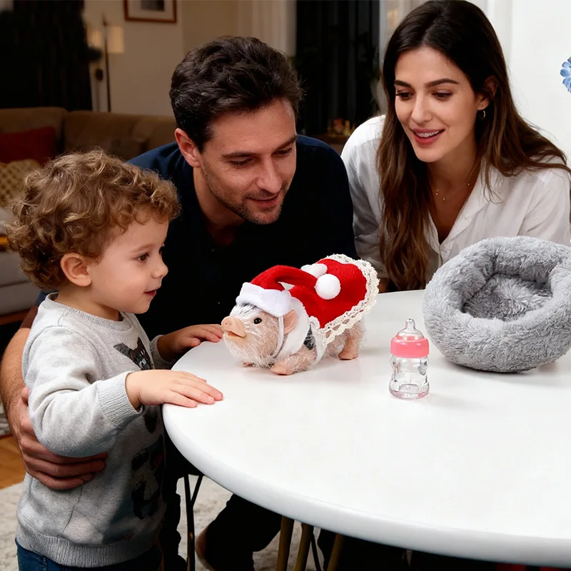 シミュレーションリボーンドール子豚ソフトシリコーン赤ちゃん豚人形おもちゃボディ毛深い豚の装飾クリスマスギフト子供教育ペットおもちゃ