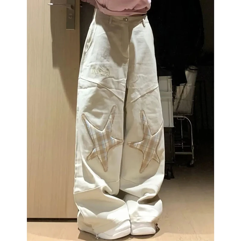 

American Vintage Star Patchwork Jeans Women Street Loose Casual Denim Pants Harajuku Y2K Hiphop Jazz Embroidered Trousers