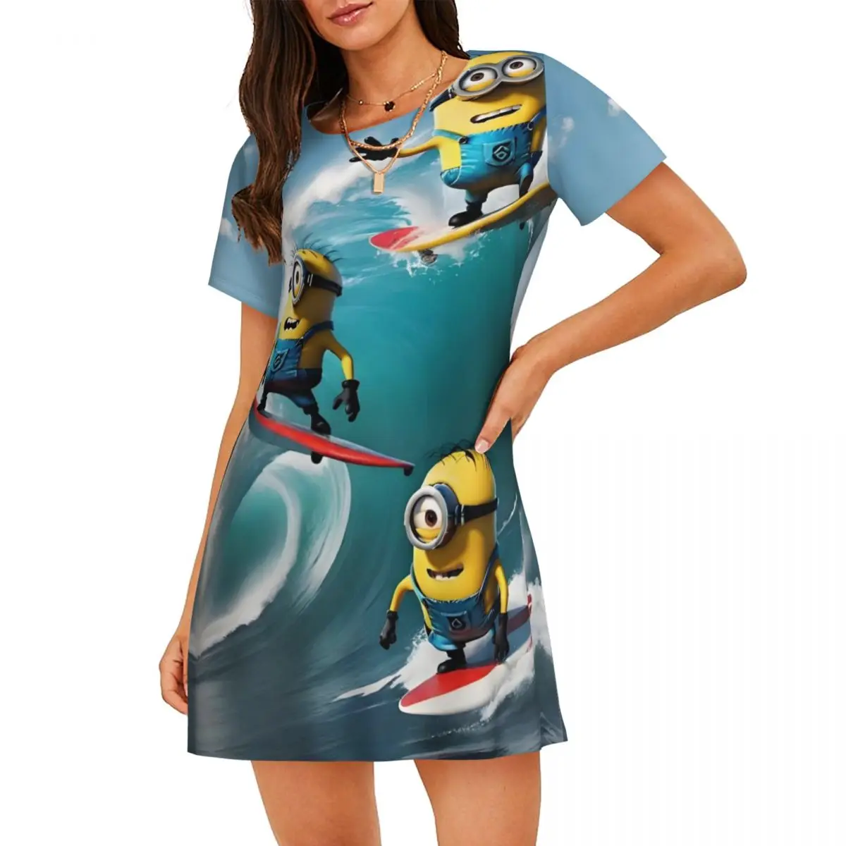

Custom M-Minions Short Sleeves Women Nightdress For Sleeping Womens Sleepshirts Yellow Dress Women Short Sleeve Nightgowns