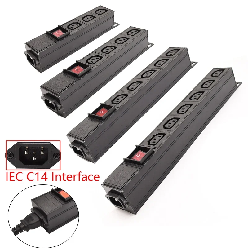 IEC C13 Power Strip PDU Power Strip Distribution Unit Cabinet Socket 2/3/4/5/6/7/8/9/10Ways Aluminum alloy shell C14 interface