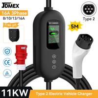 JDMEX Portable EV Charger Type2 11KW 16A 3 Phase EVSE Fast Charging Cable 5m Electric Vehicle Charger With Smart APP Control