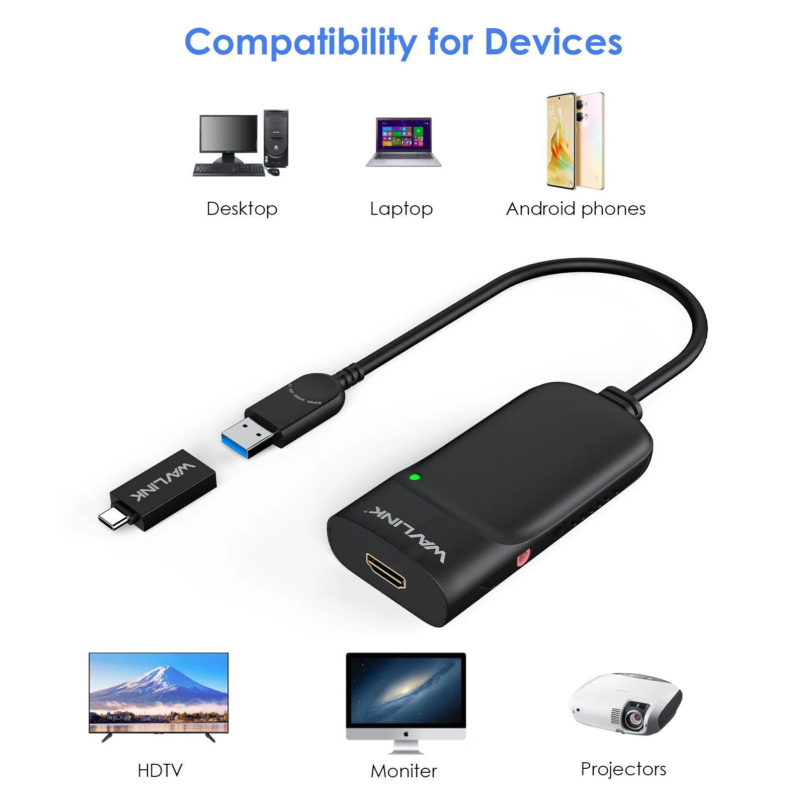 Wavlink USB 3.0 to HDMI-Compatible Video Graphics Adapter 2K External Video Card Adapter Extend/Mirror For Windows Mac M1 M2