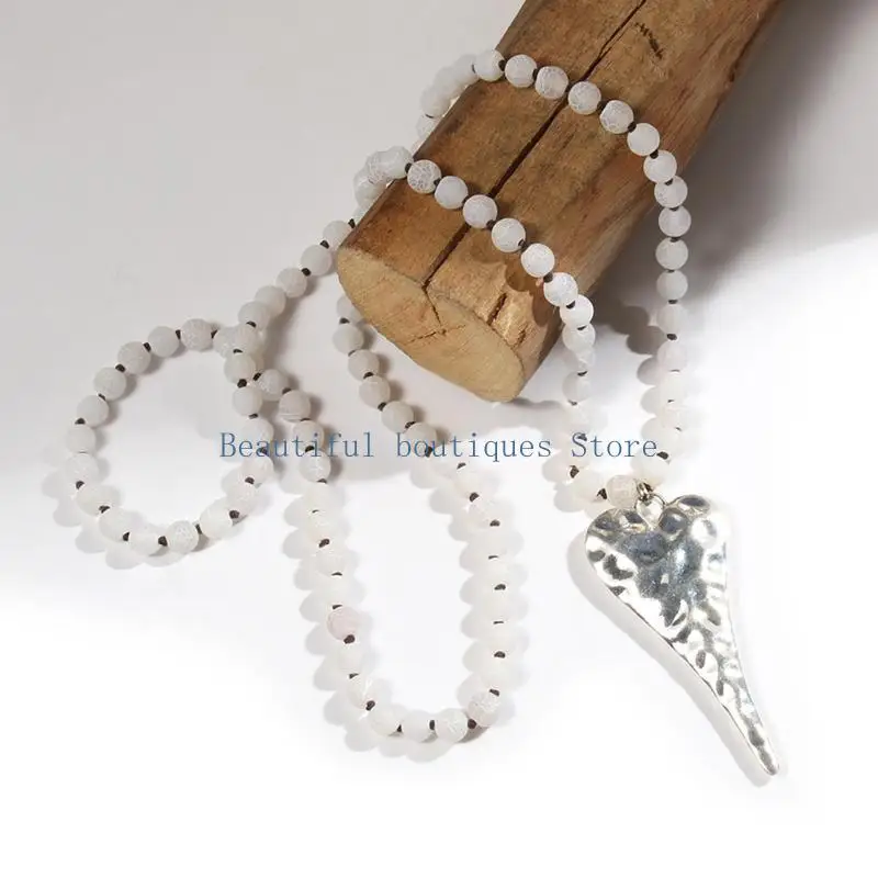 U4LF Long Bohemian Pendant Necklace Bohemian Gemstones Necklace Accessory with Intricate Beadwork for a Trendy Look