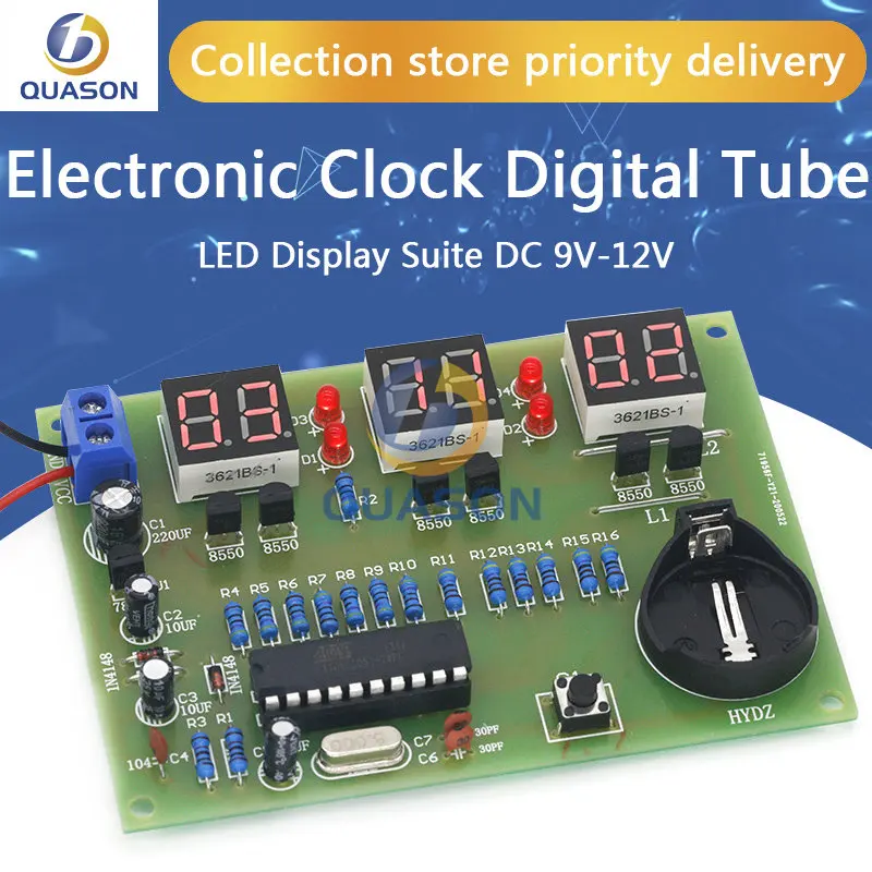 DIY Kits AT89C2051 Electronic Clock Digital Tube LED Display Suite Electronic Module Parts and Components DC 9V - 12V