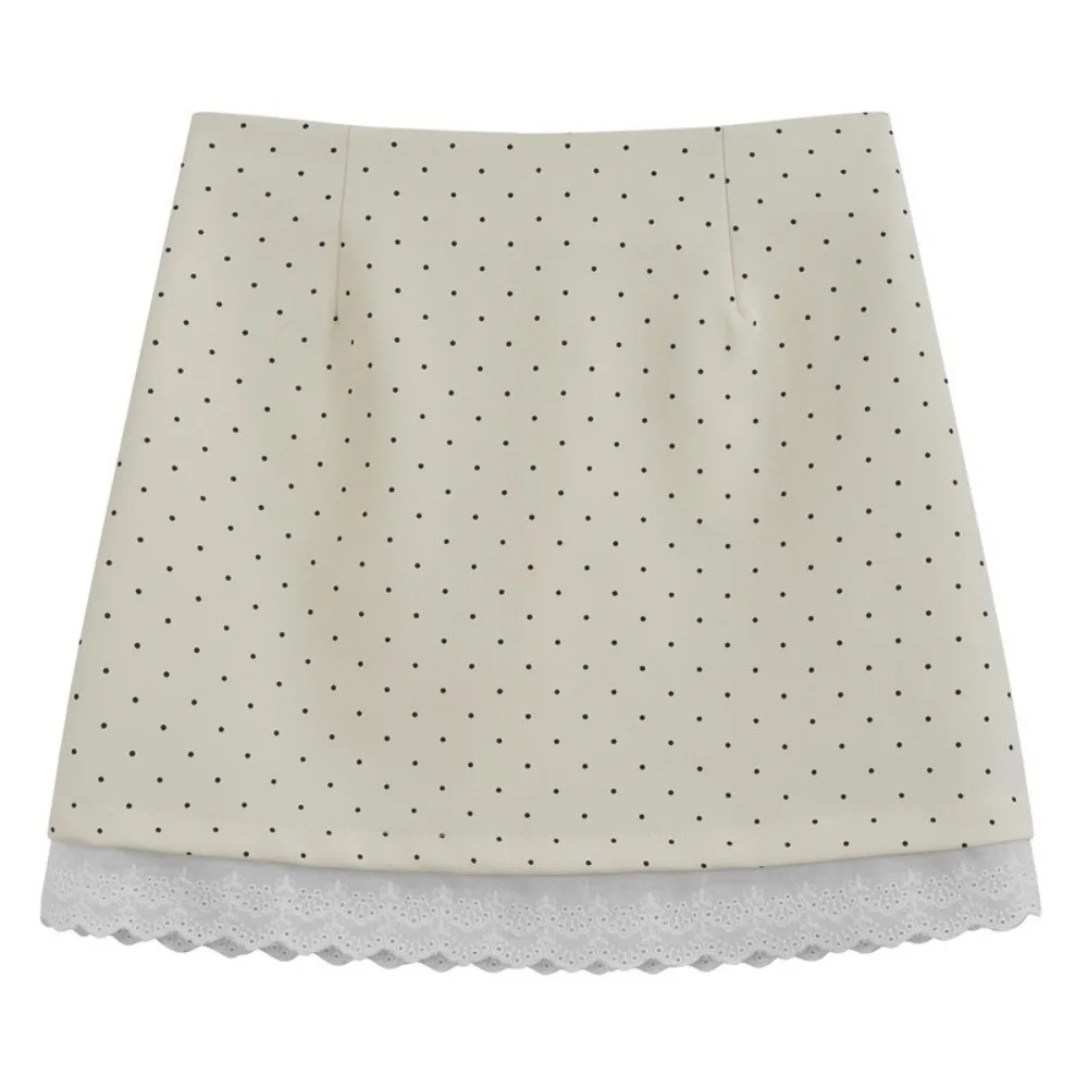 Sweet Elegant Mini Skirt Lace Ruffles High Waist Lace Skirt Polka Dot Pattern Retro Style Bodycon Skirt Women Summer Wear